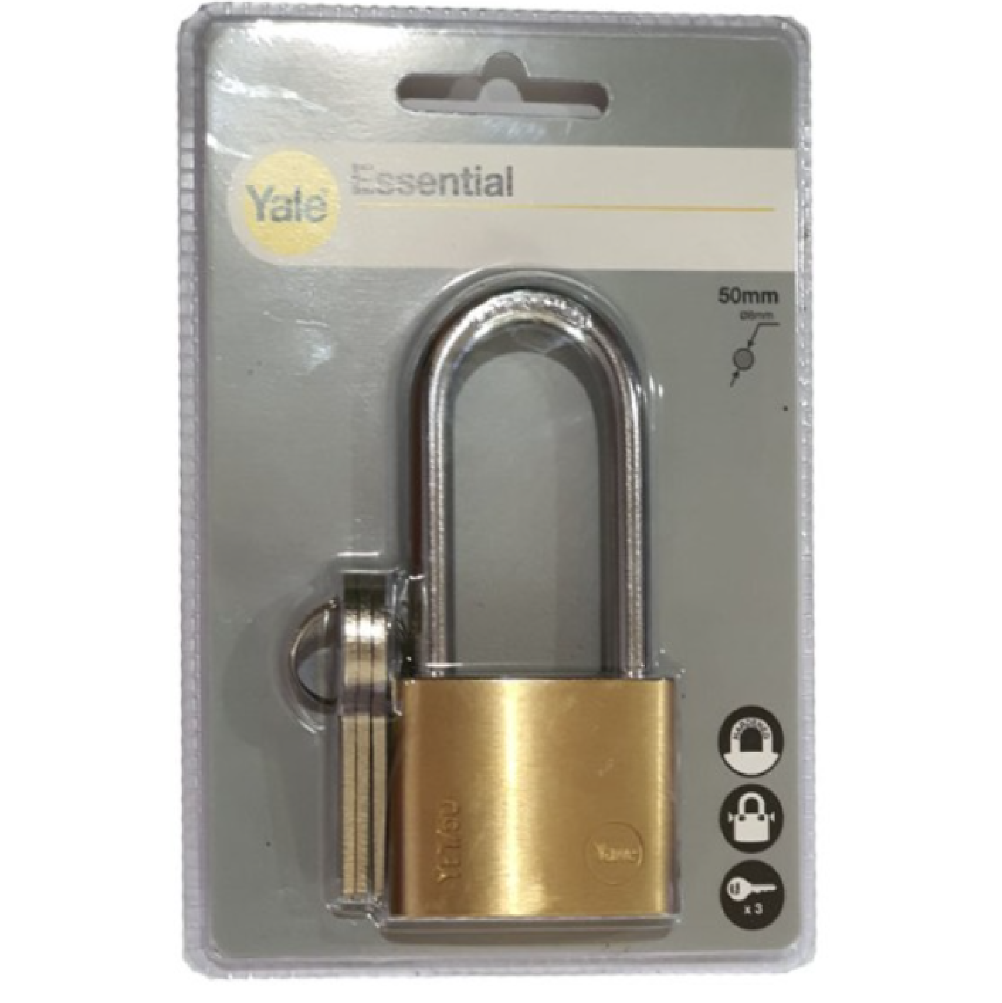 Yale ESSENTIAL BRASS Padlock Long Shackle 50MM YE1/50/166/1